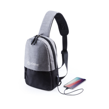 Borsa tracolla personalizzabile grigio denim nero con porta USB