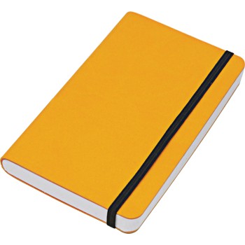 Taccuino quaderno personalizzato con logo - VERTICAL blocco 224 pg. con rigaggio, in vivella bicolore, con elastico verticale. Astuccio di confezione.