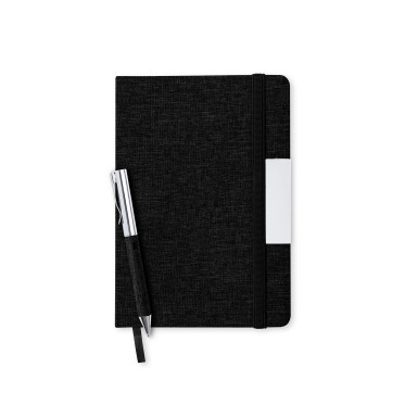 Block notes personalizzabile con penna in RPET e astuccio nero di design