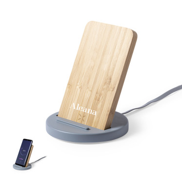 Caricabatterie wireless personalizzabile con supporto in bambù e cemento