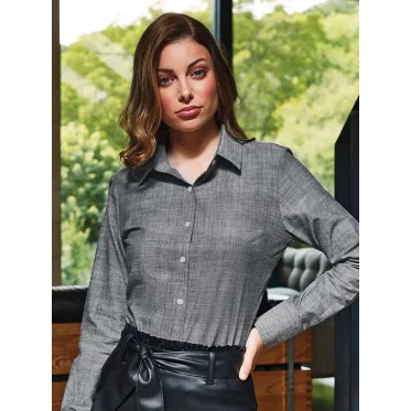 Camicia maniche lunghe personalizzabile Premier cotone slub Chambray