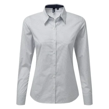 Women's Denim-Pindot Long Sleeve Shirt