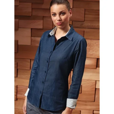 Camicia denim personalizzata Premier maniche lunghe pois