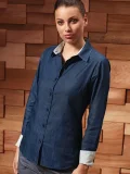 Women's Denim-Pindot Long Sleeve Shirt
