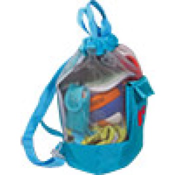 Borse personalizzate con logo - Zainetto spiaggia trasparente retinato finiture azzurre