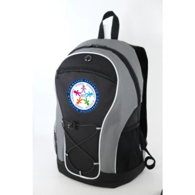 Zaino  in polyestere 600D colore rosso tasca frontale e uscita per cuffie