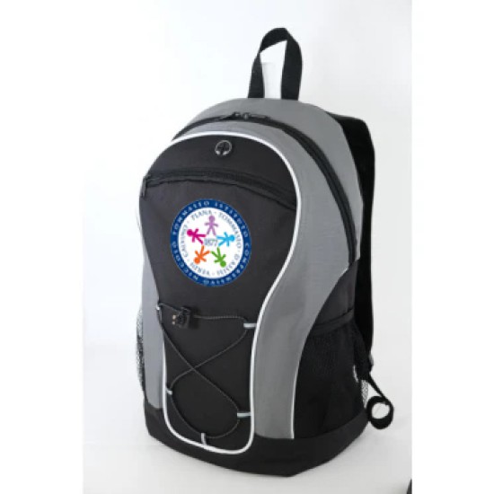 Zaino  in polyestere 600D colore rosso tasca frontale e uscita per cuffie