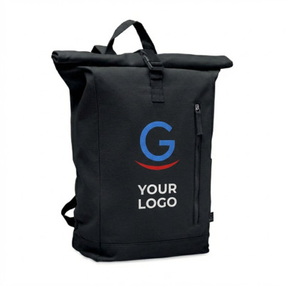 Zaino rolltop personalizzabile in cotone riciclato con tasca frontale zip