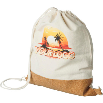 Zaini con lacci personalizzati con logo - Zaino Tianna | Cotone 250 g/m² | Sughero | 1,2 l