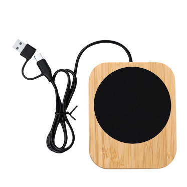 Scaldatazza personalizzabile in bambù con cavo USB e Type-C integrato